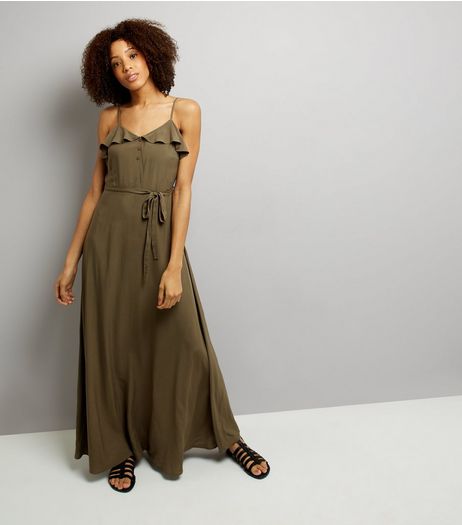 Khaki Frill Trim Maxi Dress | New Look
