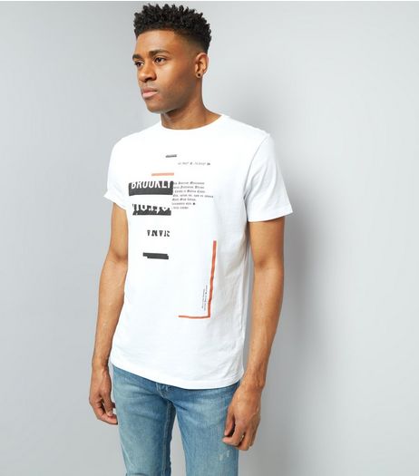 White Spliced Brooklyn Print T-Shirt | New Look