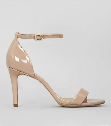 Wide Fit Nude Pink Patent Metal Trim Heels | New Look