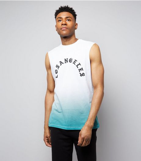 Green Los Angeles Print Fade Hem Tank Top | New Look
