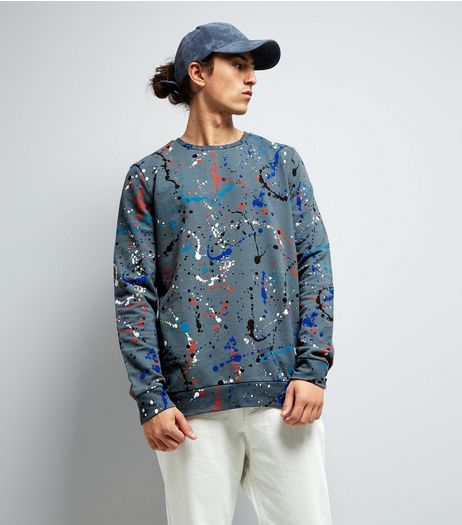 Blue Splatter Print Sweater | New Look