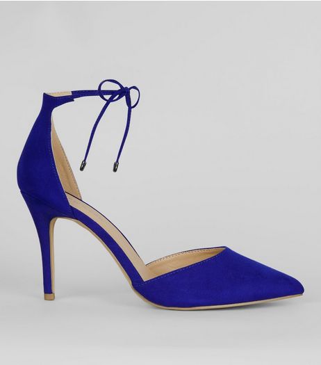 Blue Suedette Pointed Toe Ankle Tie Heels | New Look