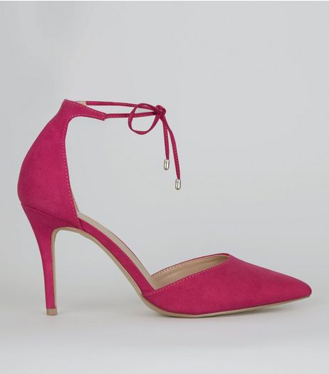 Pink Suedette Pointed Toe Ankle Tie Heels | New Look