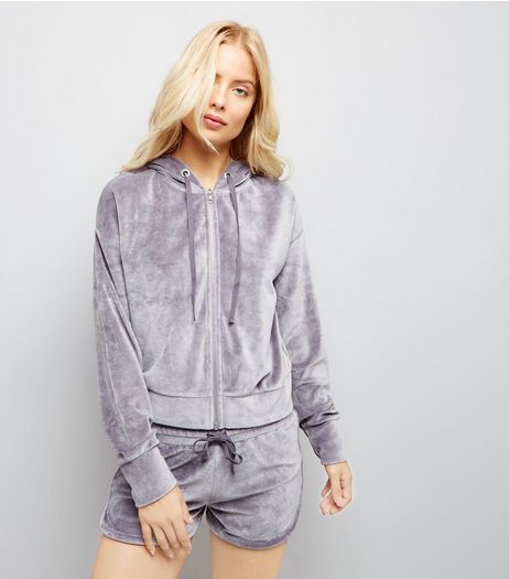 Grey Velour Zip Front Hoodie | New Look