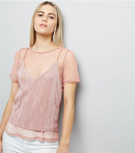 Pink Spot Print Mesh T-Shirt | New Look