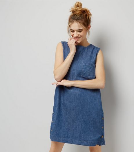 Apricot Blue Popper Side Trim Single Pocket Shift Dress | New Look