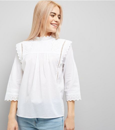 White Cut Out Embroidered High Neck Top | New Look