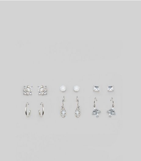 6 Pack Crystal Stud Earrings | New Look