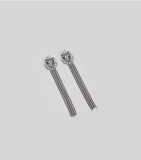Silver Crystal Gem Cascade Drop Earrings | New Look