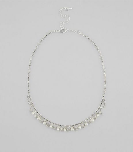 Silver Crystal and Pearl Necklace | New Look