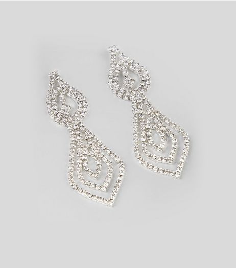 Silver Crystal Teardrop Chandelier Earrings | New Look