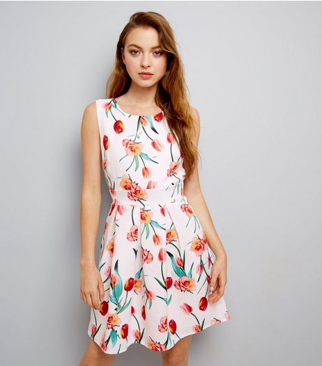 Mela White Tulip Print Sleeveless Dress | New Look