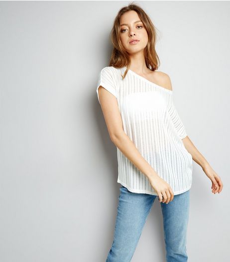 White Ladder Off the Shoulder T-Shirt | New Look