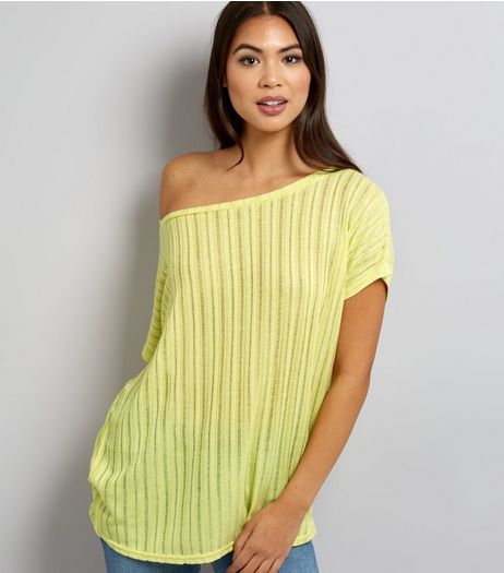 Yellow Ladder Knit Off The Shoulder Top | New Look