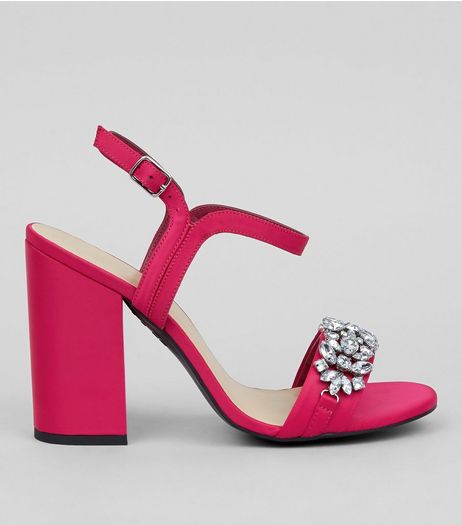 Pink Satin Crystal Strap Heeled Sandals | New Look