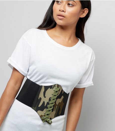 Khaki Camo Print Corset Belt | New Look