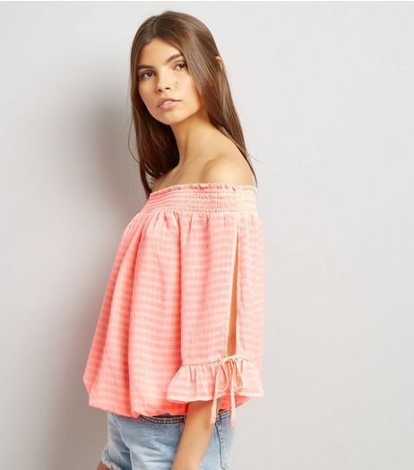 Orange Tie Sleeve Bardot Neck Top | New Look