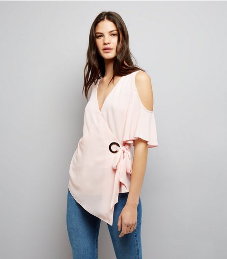 Pink Cold Shoulder Wrap Front Top | New Look