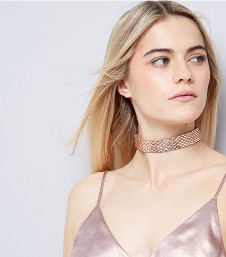Rose Gold Diamante Link Choker | New Look