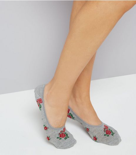 Grey Rose Print Pop Socks | New Look