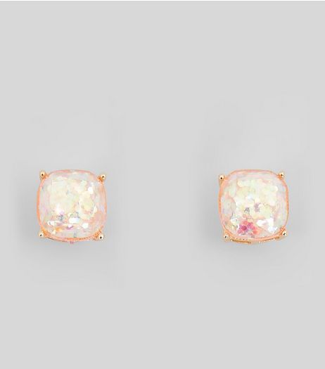 Pink Glitter Stone Stud Earrings | New Look