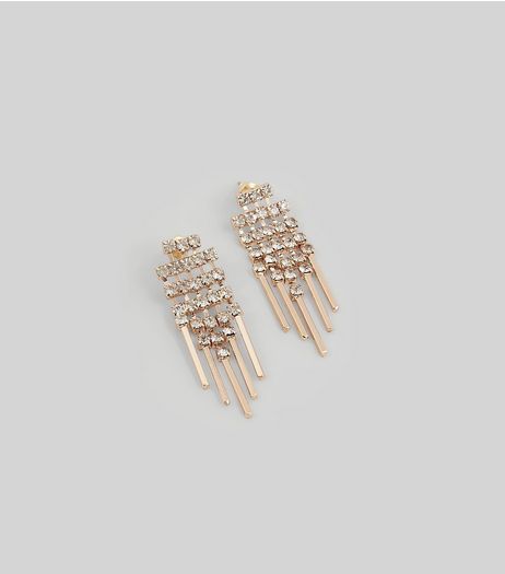 Gold Crystal Chain Stud Earrings | New Look