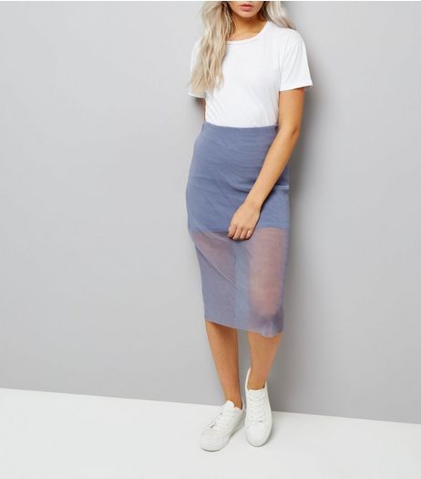 Petite Lilac Sheer Pleated Layered Midi Skirt | New Look