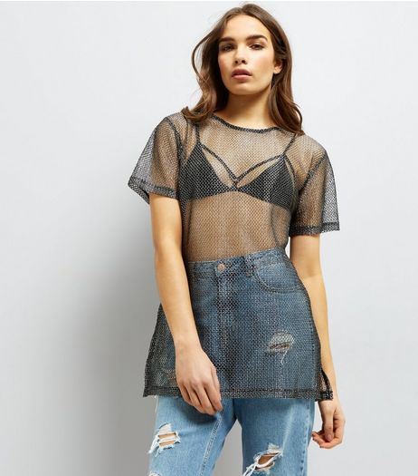 Silver Metallic Mesh Boyfriend T-Shirt | New Look