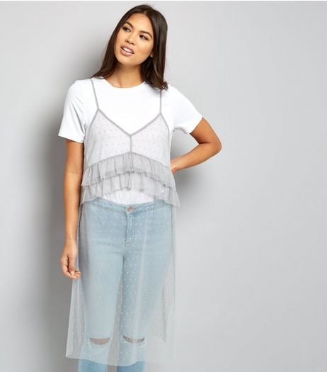 Pale Grey Mesh Longline Cami Top | New Look