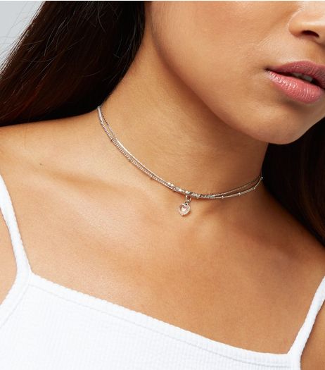 Silver Layered Heart Charm Necklace | New Look