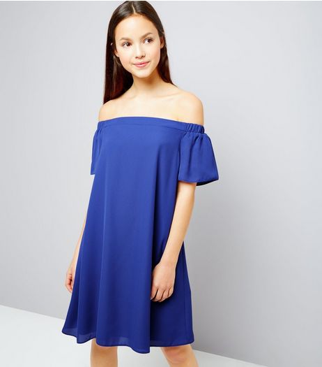 Teens Coral Frill Trim Bardot Neck Dress | New Look