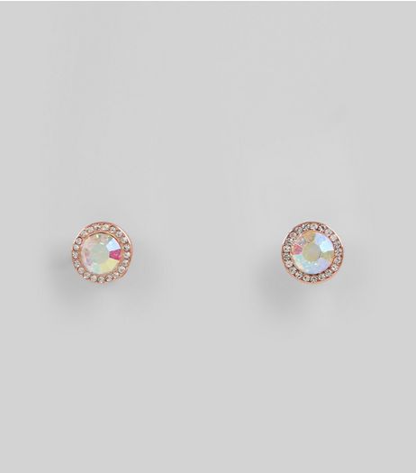 Gold Iridescent Crystal Stud Earrings | New Look