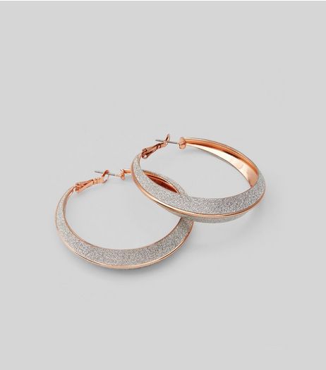 Rose Gold Glitter Hoop Earrings | New Look