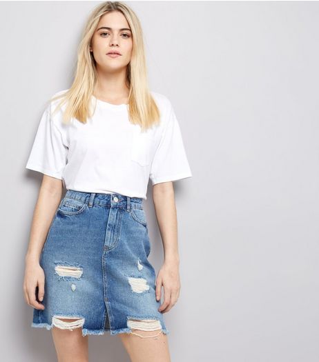 Blue High Waist Ripped Denim Skirt | New Look
