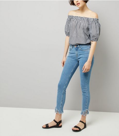 Blue Fray Hem Skinny Jenna Jeans | New Look