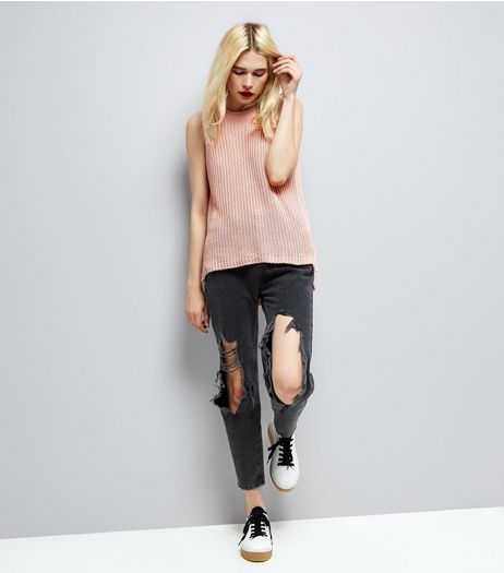 Pink Ripped Back Knitted Tank Top | New Look