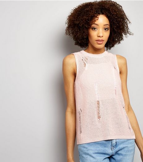 Shell Pink Ribbed Laddered Vest | New Look