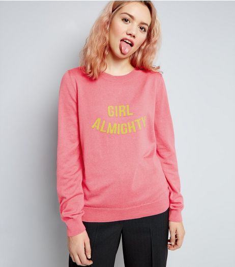 Bright Pink Girl Almighty Print Jumper | New Look