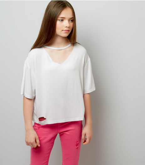 Teens White Choker Neck T-Shirt | New Look