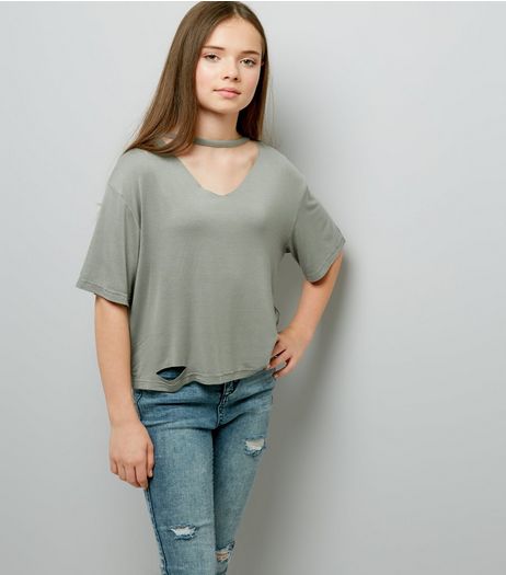 Teens Khaki Choker Neck T-Shirt | New Look