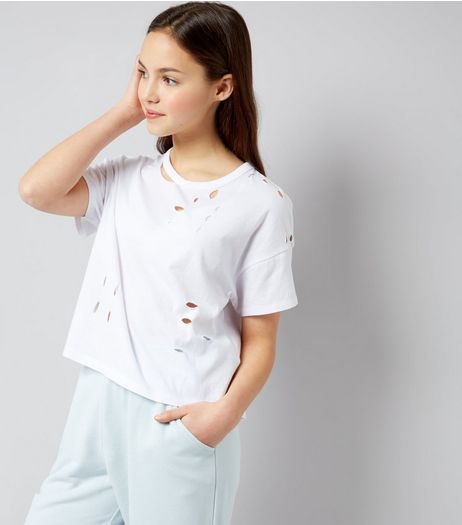 Teens White Ripped T-Shirt | New Look