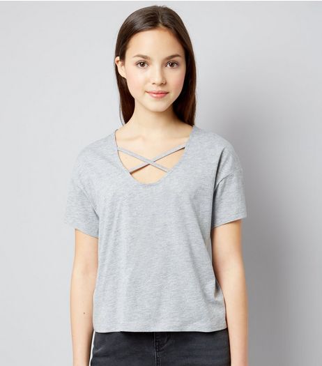 Teens Grey Cross Strap Front T-Shirt | New Look