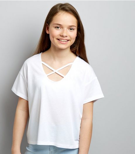 Teens White Cross Strap Front T-Shirt | New Look
