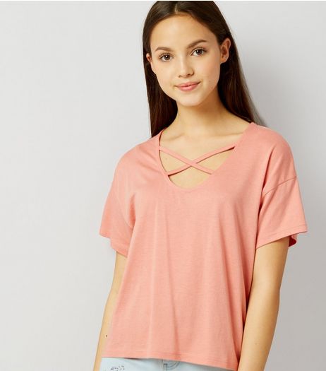 Teens Orange Cross Strap Front T-Shirt | New Look