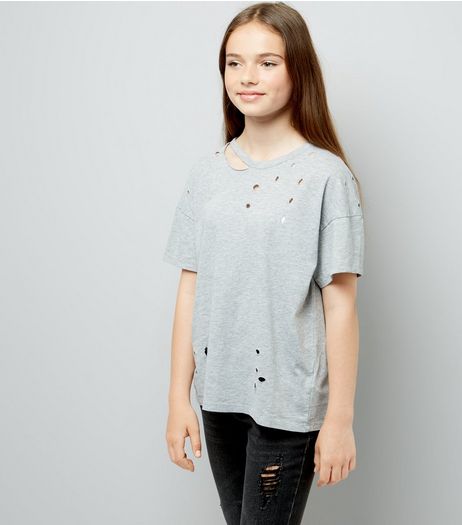 Teens Grey Ripped Oversized T-Shirt | New Look