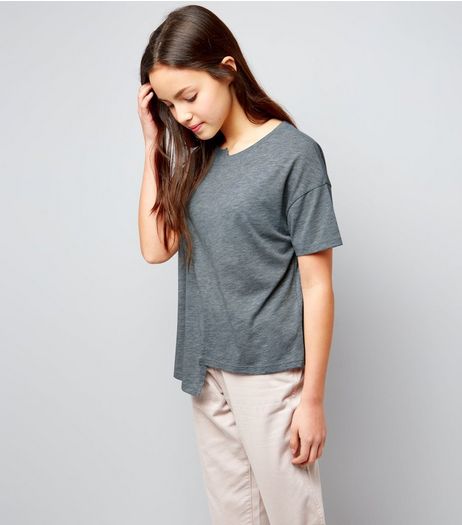 Teens Grey Asymmetric Spliced T-Shirt | New Look