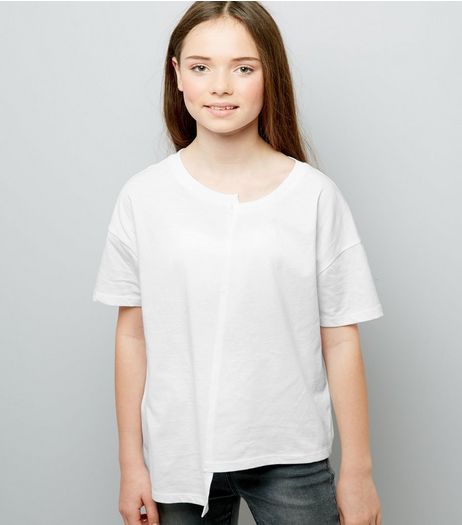 Teens White Asymmetric Spliced T-Shirt | New Look