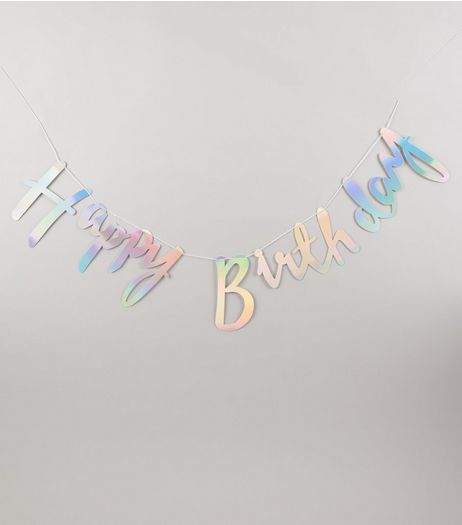 Silver Iridescent Happy Birthday Bunting | New Look