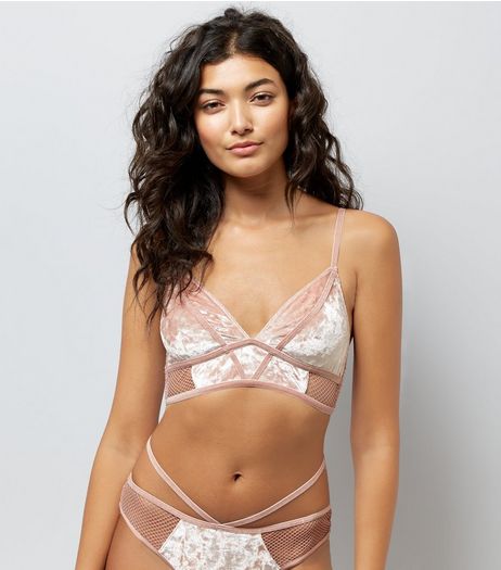 Pink Velvet Fishnet Trim Bralet | New Look