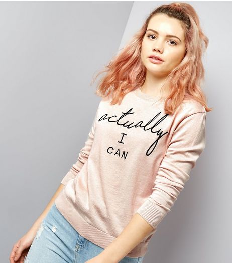 Pink Actually I Can Print Jumper | New Look